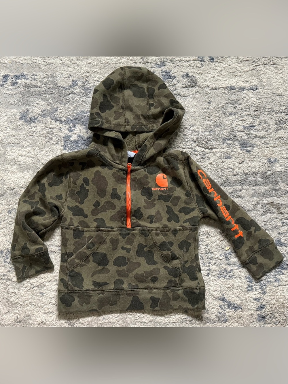 Carhartt Toddler Boys 2T Camo Quarter-Zip Fleece Hoodie Orange Logo